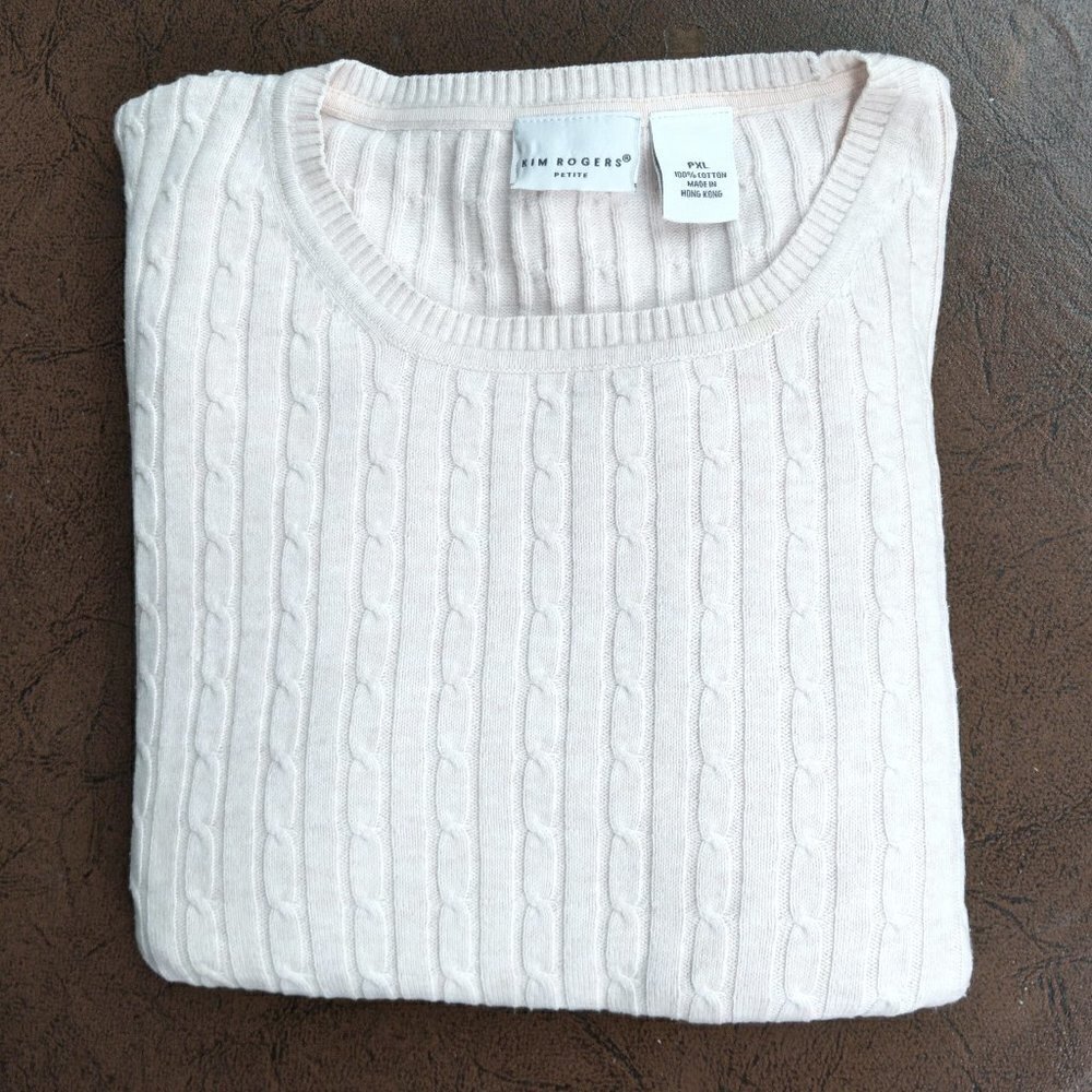 Vintage Pink Cable Knit 100% Cotton Crew Neck Sweater Made In Hong Kong Sz PXL